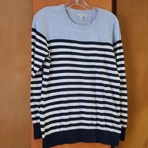 Womens LL Bean Striped Crewneck Sweater Medium 100% Cotton Nautical Preppy Casua